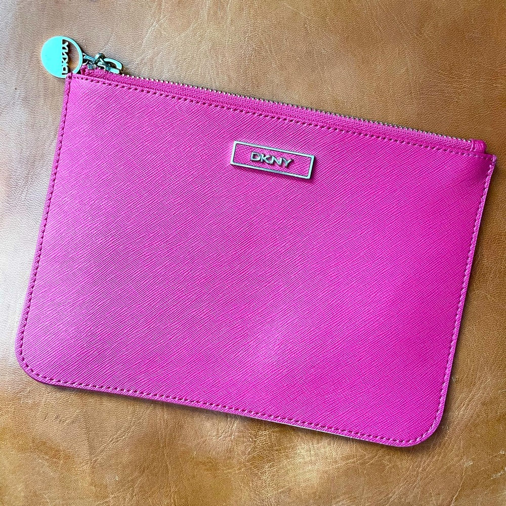 DKNY slim pink zippered pouch
